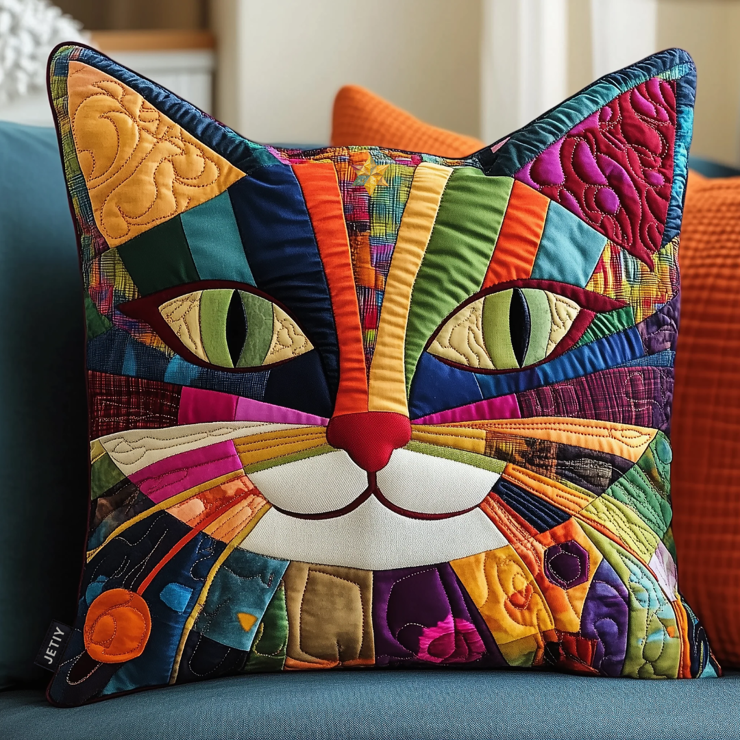 Purrfect Quilted Cat Pillow Cover